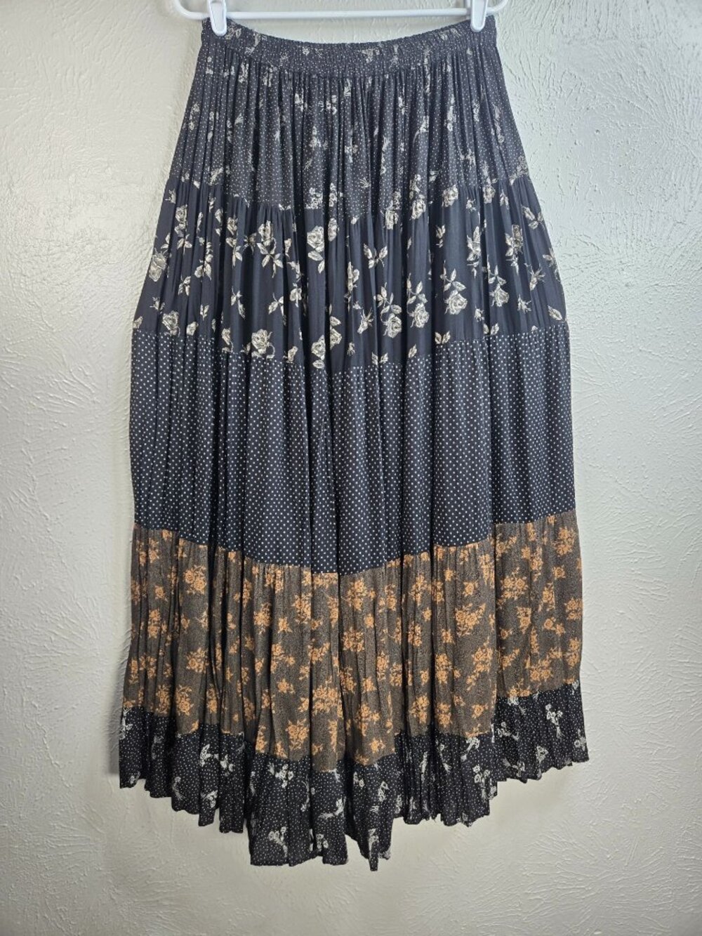 VTG Patchwork Maxi Skirt 30" Dark Floral Long Flowy Boho Fairy Grunge Whimsical